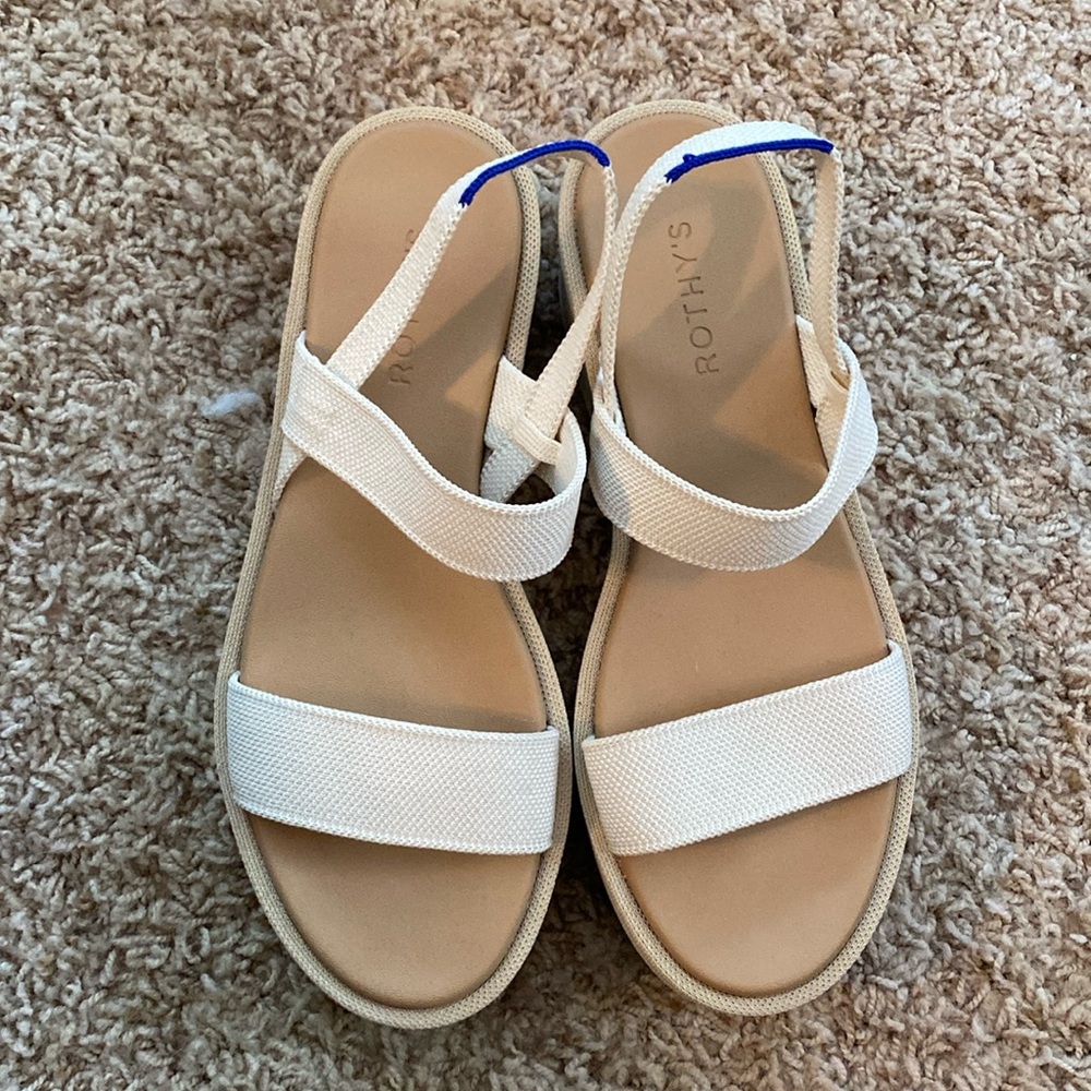 Rothy's Lightweight Wedge Sandal Salt Cream Size 8.5 EUC